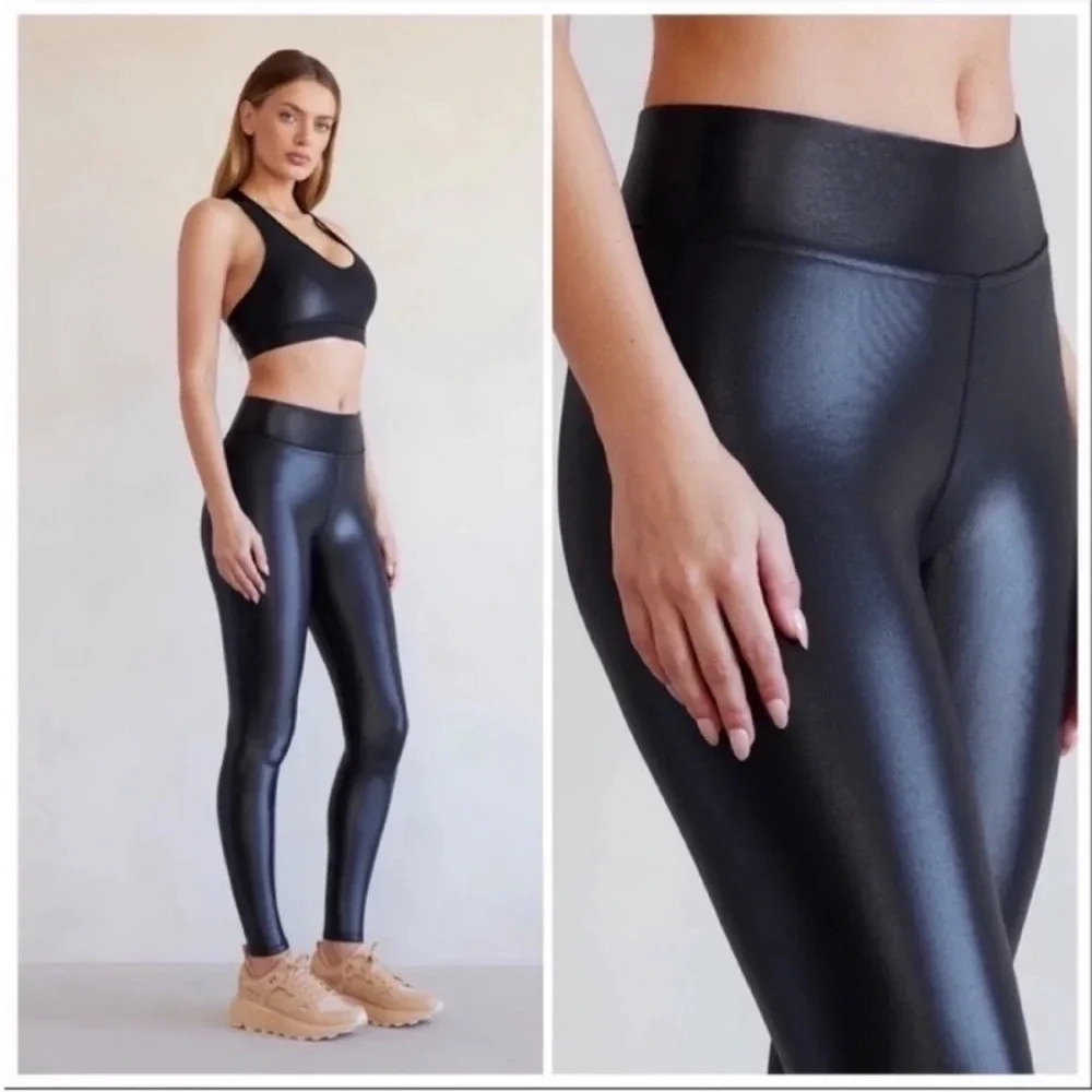 CARBON38 Leggings Takara Shine Full-length High Rise Black Moto Pants Size S